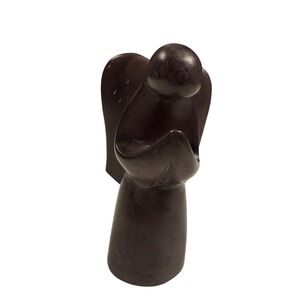 Vintage Hand Carved Soapstone Angel Sculpture Abstract Minimalist Dark Brown